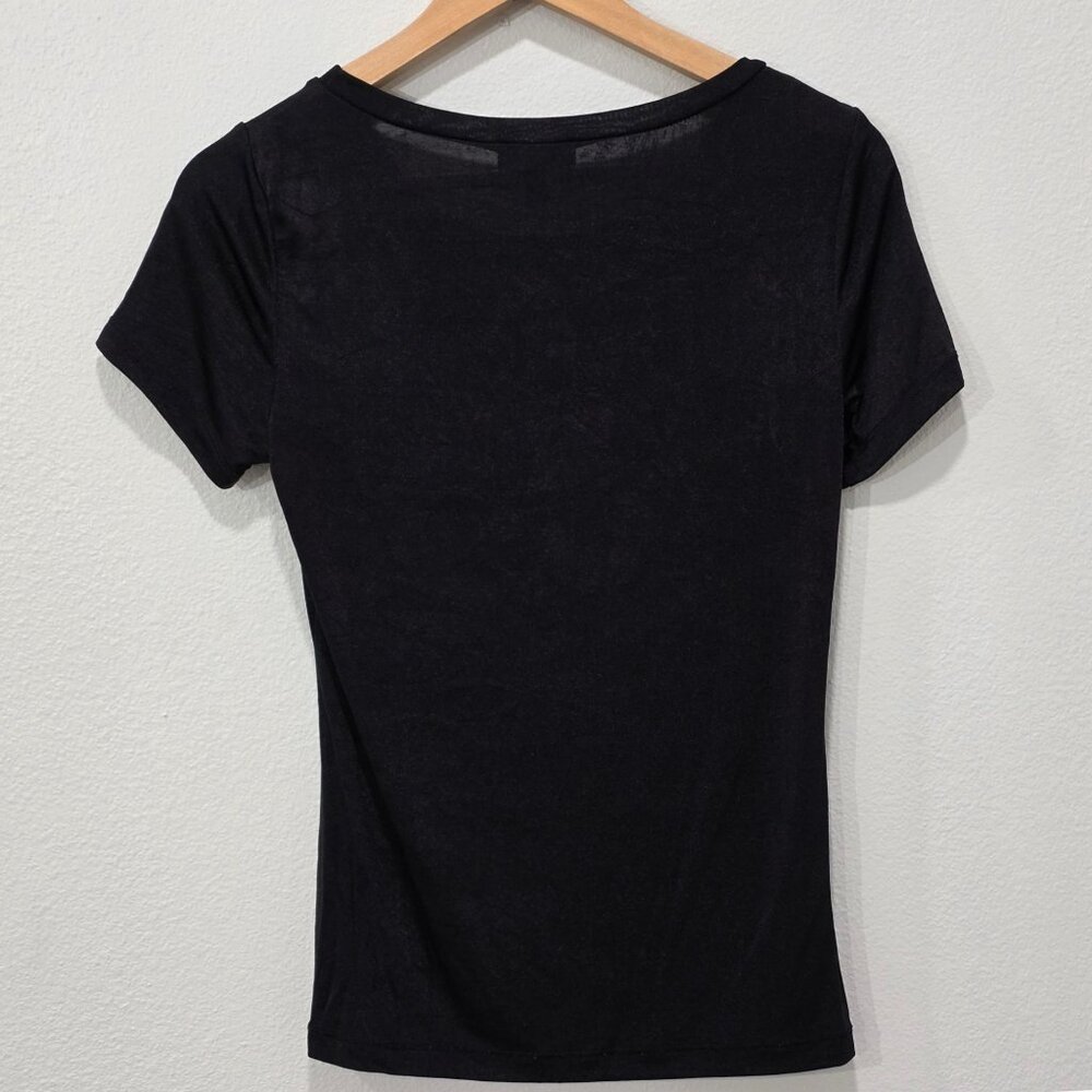Bebe ✦ Black Rhinestone Logo Tee ✦ Short Sleeve Fitted Stretch Soft Y2K Sz M - Picture 3 of 9